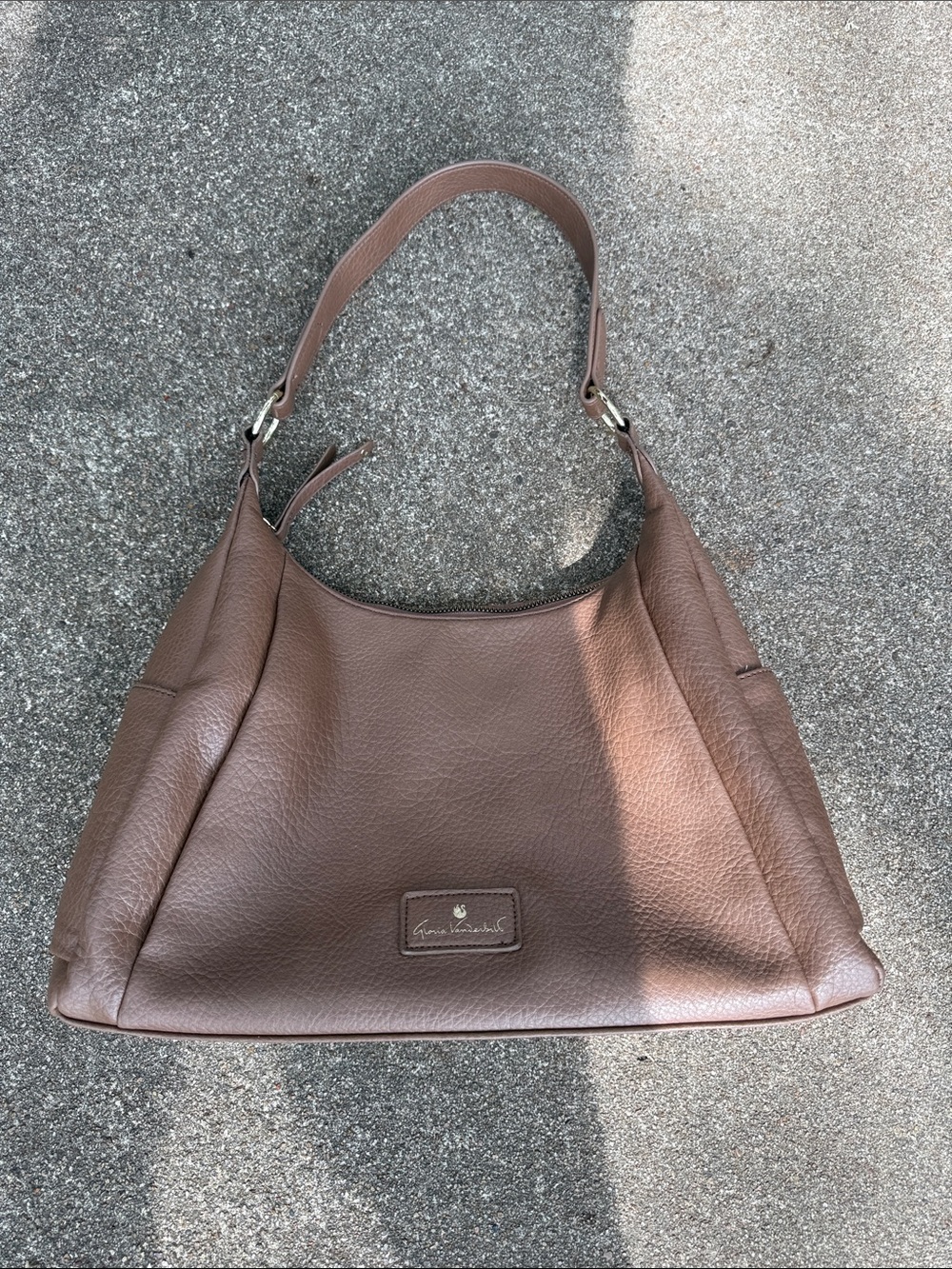 Gloria Vanderbilt Taupe Brown Pebble Leather Shoulder Bag